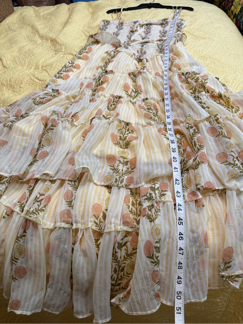 H077 NWT Free People Yellow XS ptp13-18 Floral High-Low Tiered Dress - Picture 7 of 12